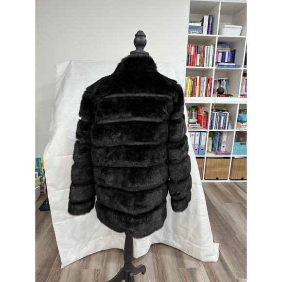 Pamela McCoy Faux Fur Puffer Jacket Black Zip Plush Winter Coat Women’s S Glam - Picture 4 of 11